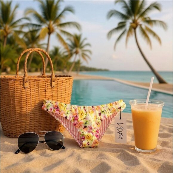 VDM Bikini Bottoms M | Reversible Candy Stripe + Floral | Softcore Swim NWT - Picture 5 of 6